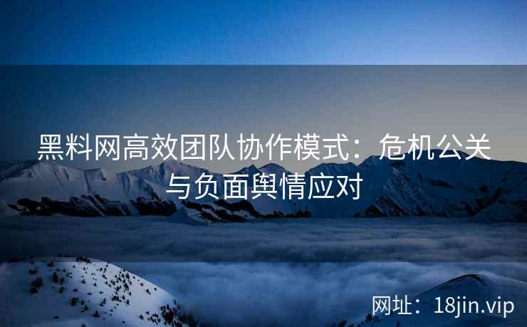 黑料网高效团队协作模式：危机公关与负面舆情应对